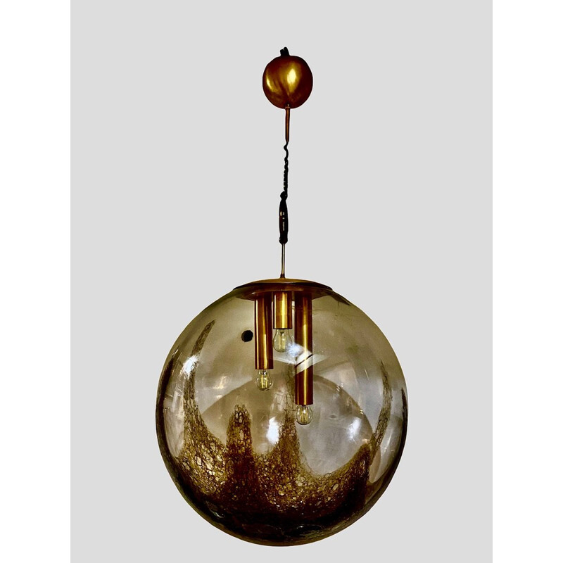 Vintage Globe pendant lamp with gold structure by Angelo Brotto, 1970