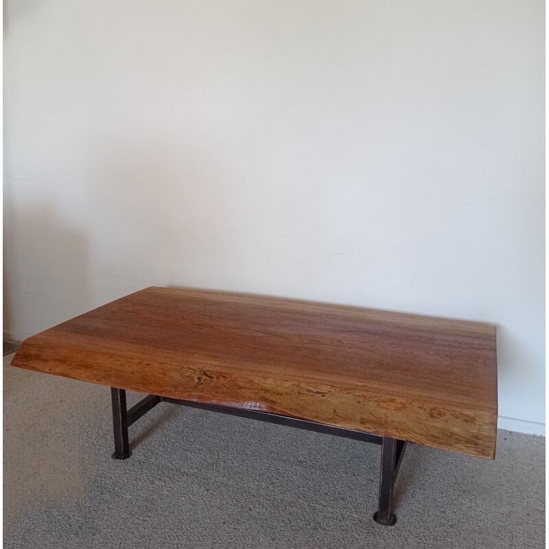 Table basse brutaliste vintage en bois exotique