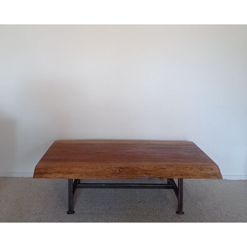 Table basse brutaliste vintage en bois exotique
