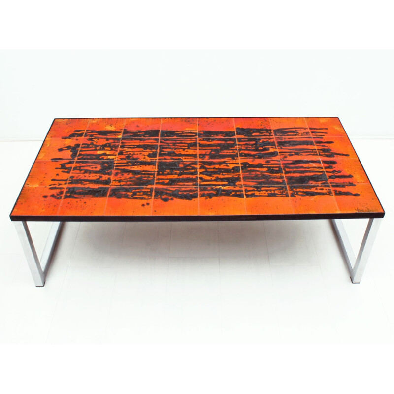 Belgian ceramic and chrome coffee table, Juliette BELARTI - 1960s