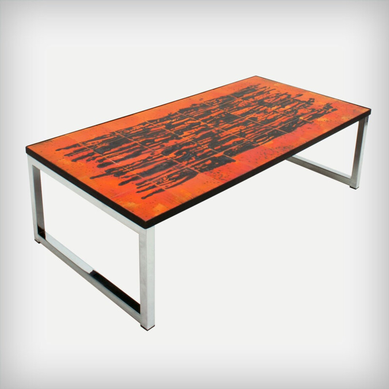 Belgian ceramic and chrome coffee table, Juliette BELARTI - 1960s