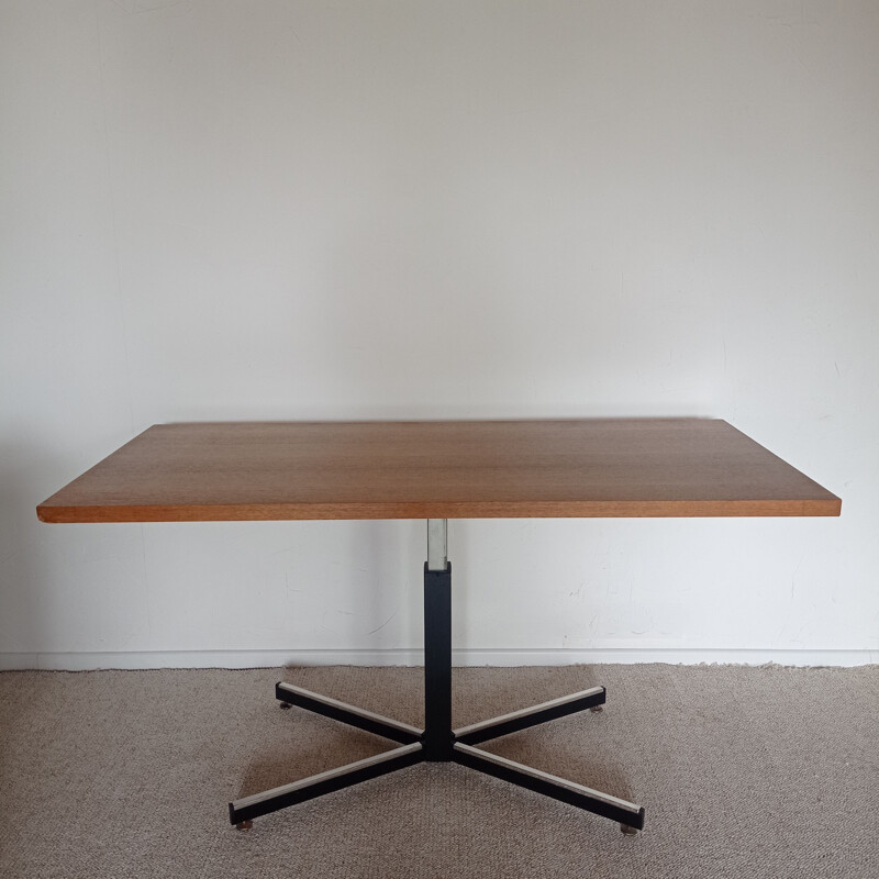 Vintage oakwood veneer and black metal table