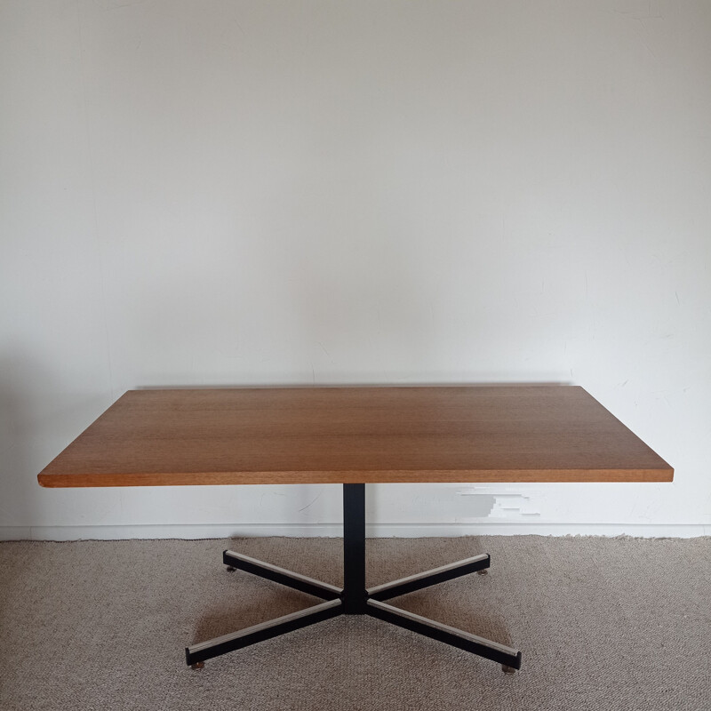 Vintage oakwood veneer and black metal table