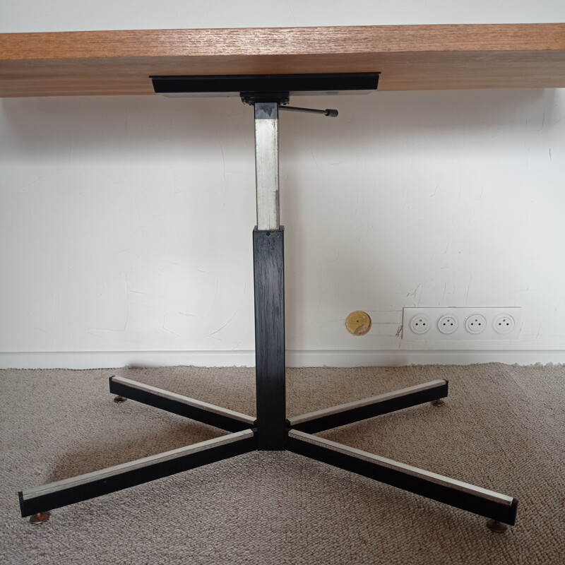 Vintage oakwood veneer and black metal table