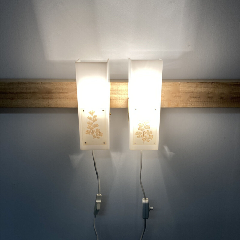 Pair of Scandinavian vintage metal and plastic sconces, 1950