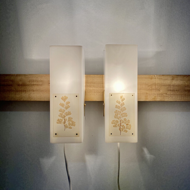 Pair of Scandinavian vintage metal and plastic sconces, 1950