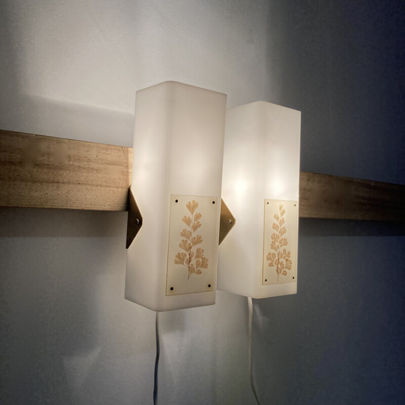 Pair of Scandinavian vintage metal and plastic sconces, 1950