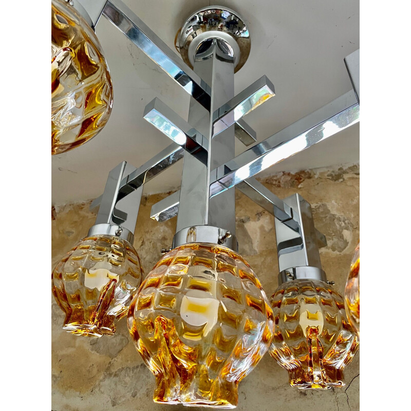 Vintage Mazzega chandelier with 5 large Murano glass globes, 1970