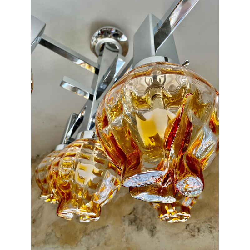 Vintage Mazzega chandelier with 5 large Murano glass globes, 1970