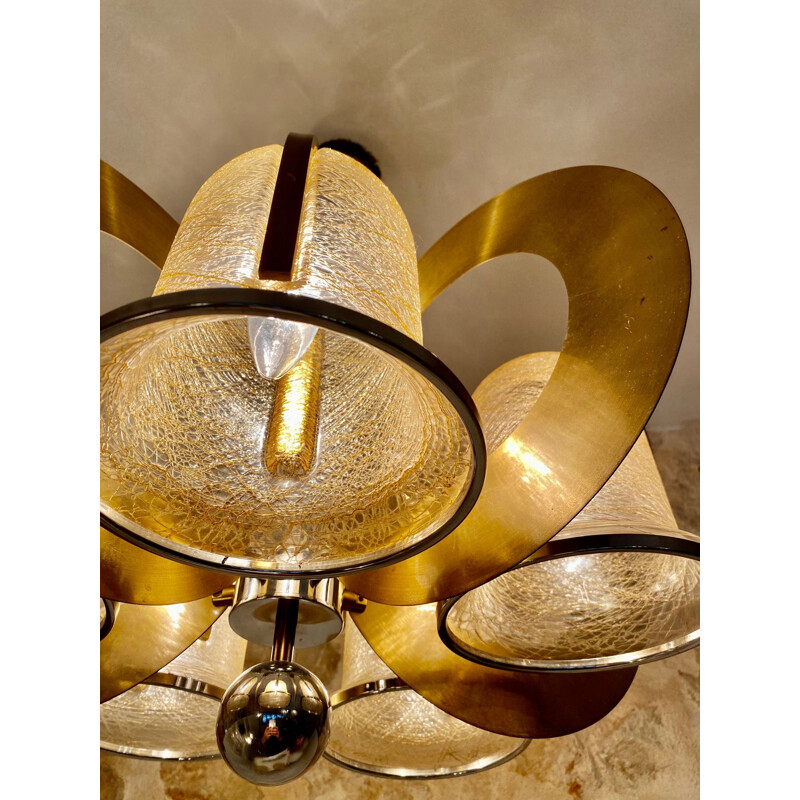 Vintage gold murano glass chandelier by Venini, 1970