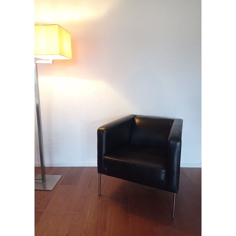 Pair of vintage black leather armchairs, 1980