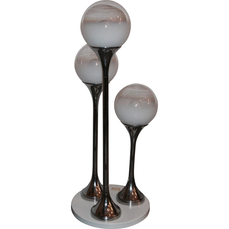 Lampe de table Reggiani en métal chromé et verre - 1970