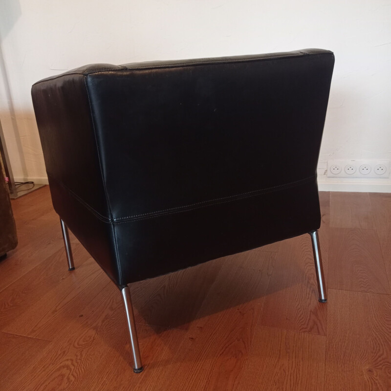 Paar vintage zwart lederen fauteuils, 1980