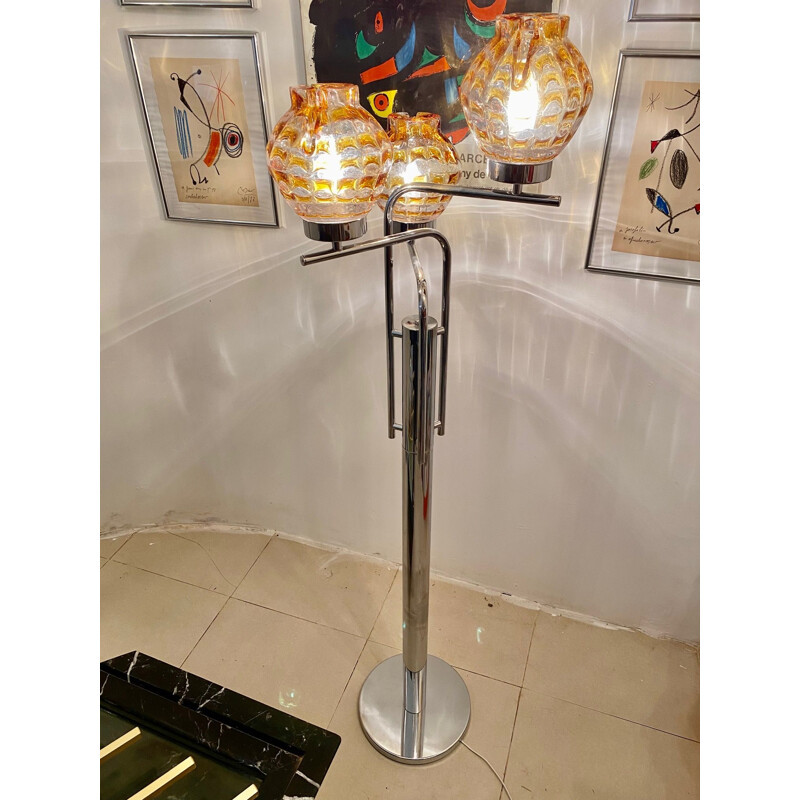 Vintage Mazzega floor lamp with 3 large Murano glass globes, 1970