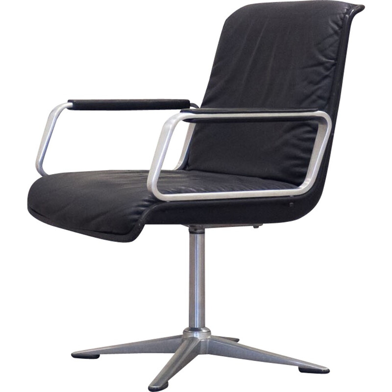 German Wilkhahn office chair in black leather and chromed steel - 1960s