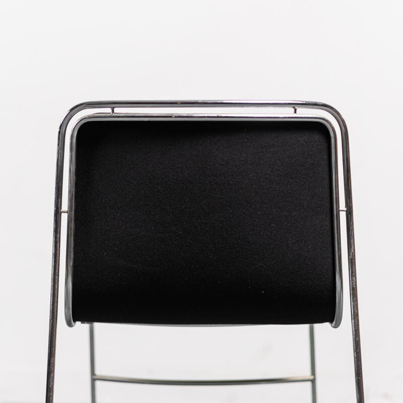 Ensemble de 4 chaises vintage en tissu noir, 1970