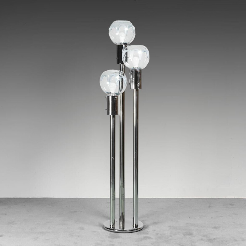 Lámpara de pie vintage de metal cromado de Toni Zuccheri, 1970