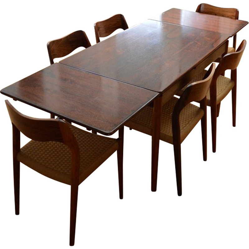 Danish dining set with 6 chairs, Niels O. MØLLER - 1950s