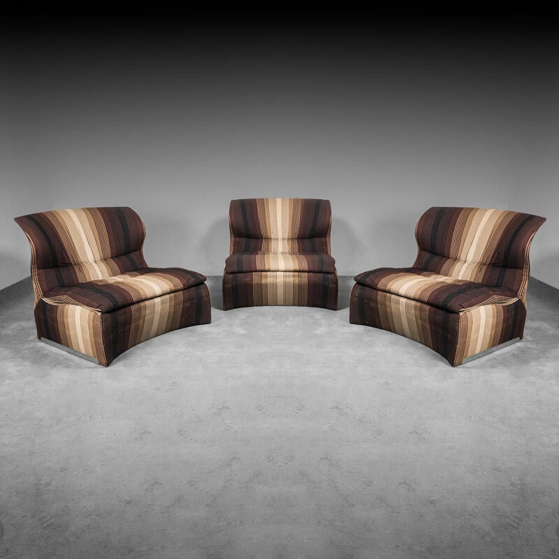 Set of 3 vintage Vela Bassa armchairs by Giovanni Offredi for Saporiti, 1970s