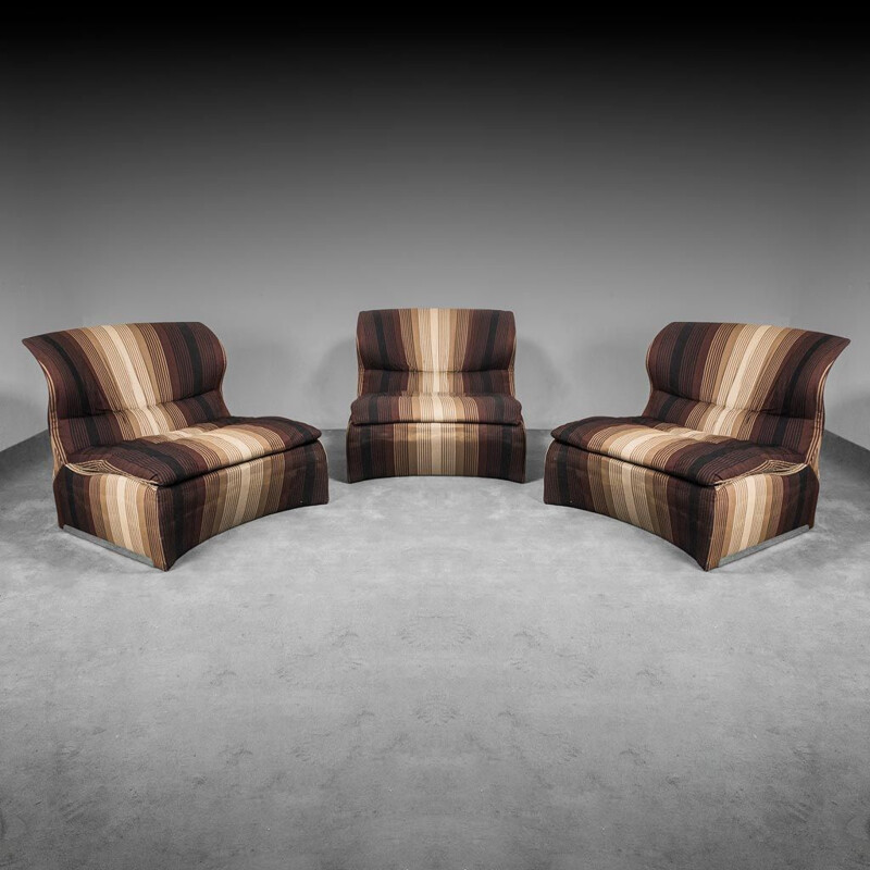 Set van 3 vintage Vela Bassa fauteuils van Giovanni Offredi voor Saporiti, 1970