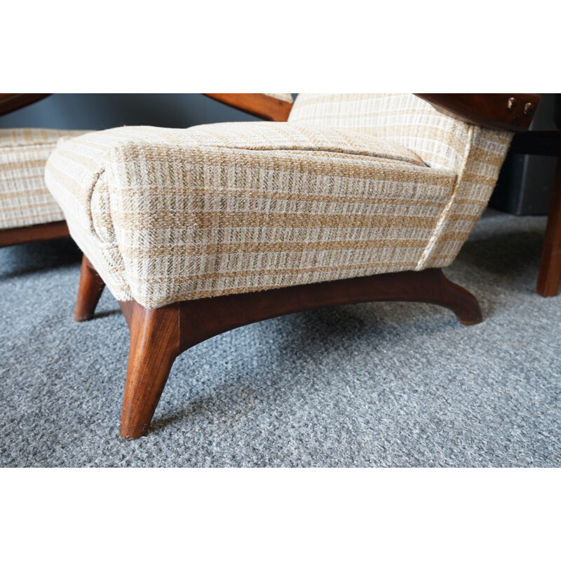 Pair of vintage Danish armchairs in rosewood and checkered fabric