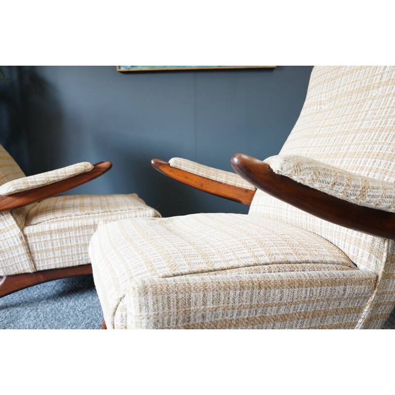 Pair of vintage Danish armchairs in rosewood and checkered fabric