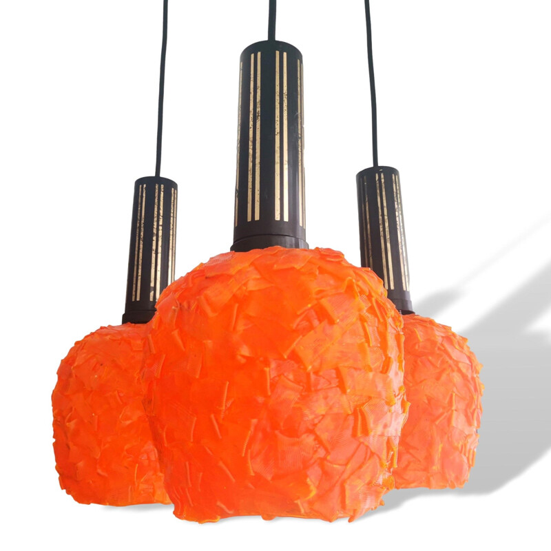 Suspension italienne vintage "spanhetti" en lucite orange, 1960