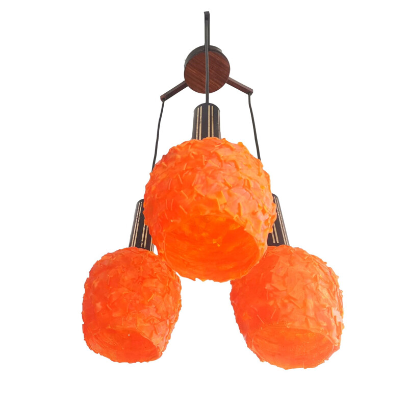 Lampada a sospensione "spanhetti" italiana d'epoca in lucite arancione, 1960