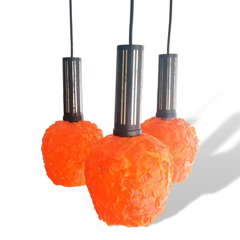 Suspension italienne vintage "spanhetti" en lucite orange, 1960