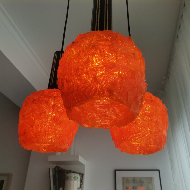 Suspension italienne vintage "spanhetti" en lucite orange, 1960