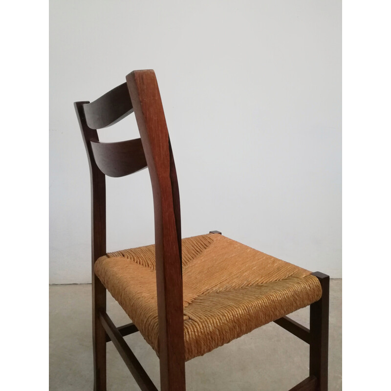 Set of 4 vintage Scandinavian rosewood and straw chairs