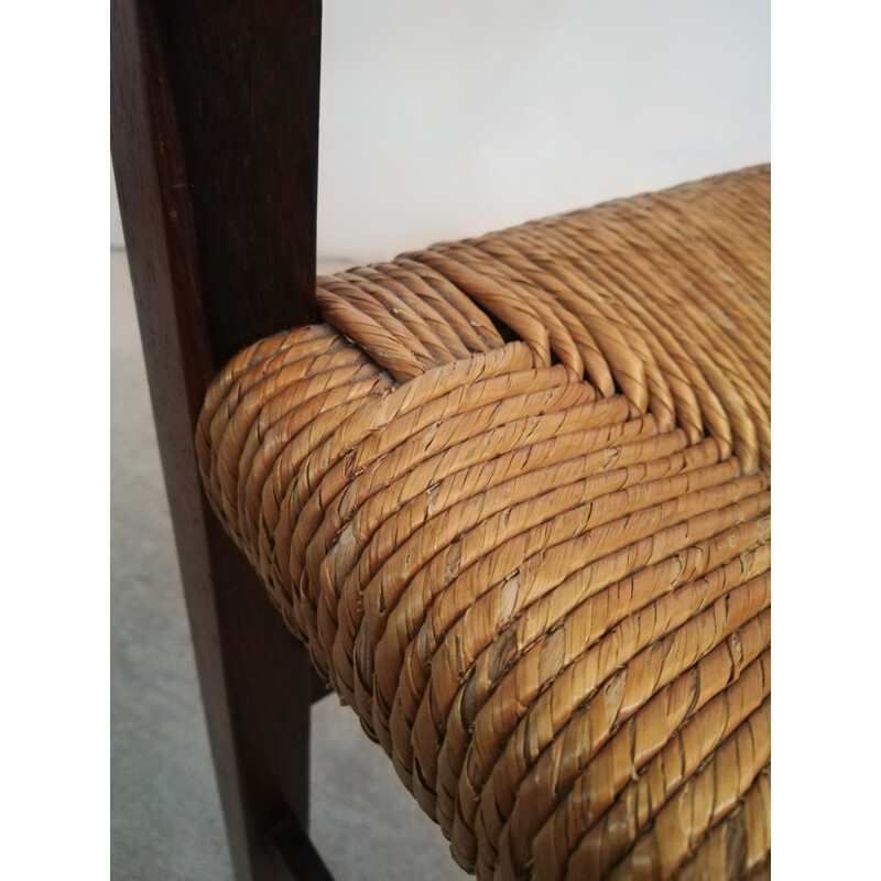 Set of 4 vintage Scandinavian rosewood and straw chairs