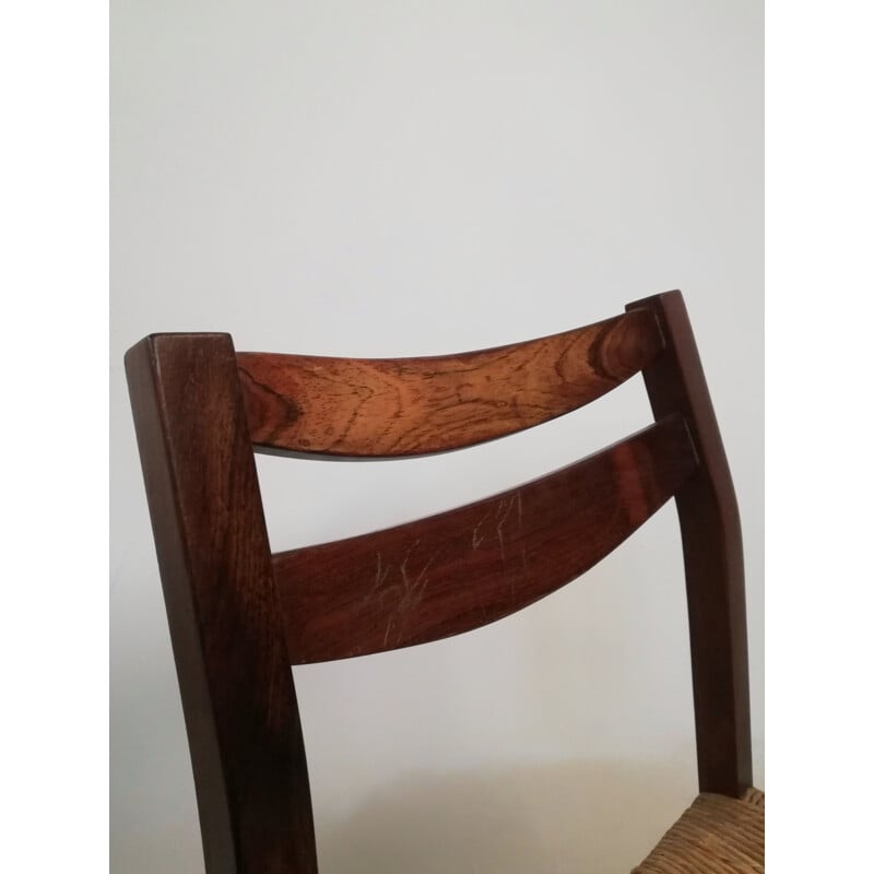 Set of 4 vintage Scandinavian rosewood and straw chairs
