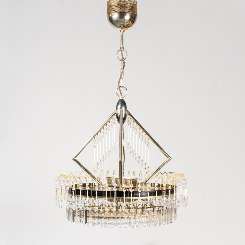 Vintage chandelier in chromed metal and brass, 1970