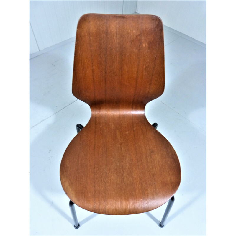 Set of 8 Danish stakable teak plywood chairs - 1950s