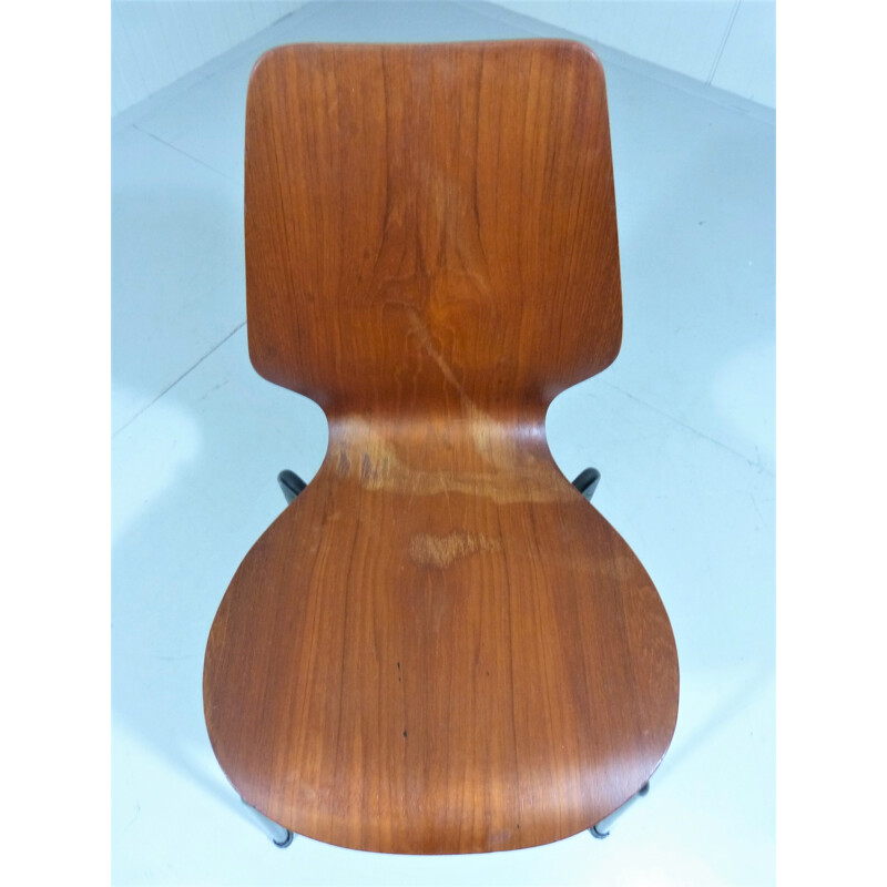 Set of 8 Danish stakable teak plywood chairs - 1950s