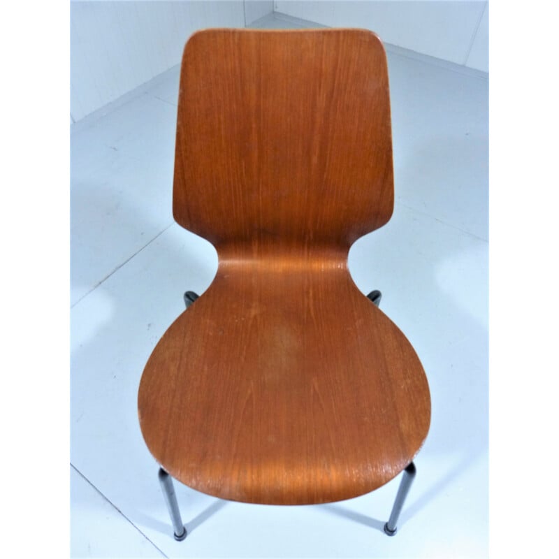 Set of 8 Danish stakable teak plywood chairs - 1950s