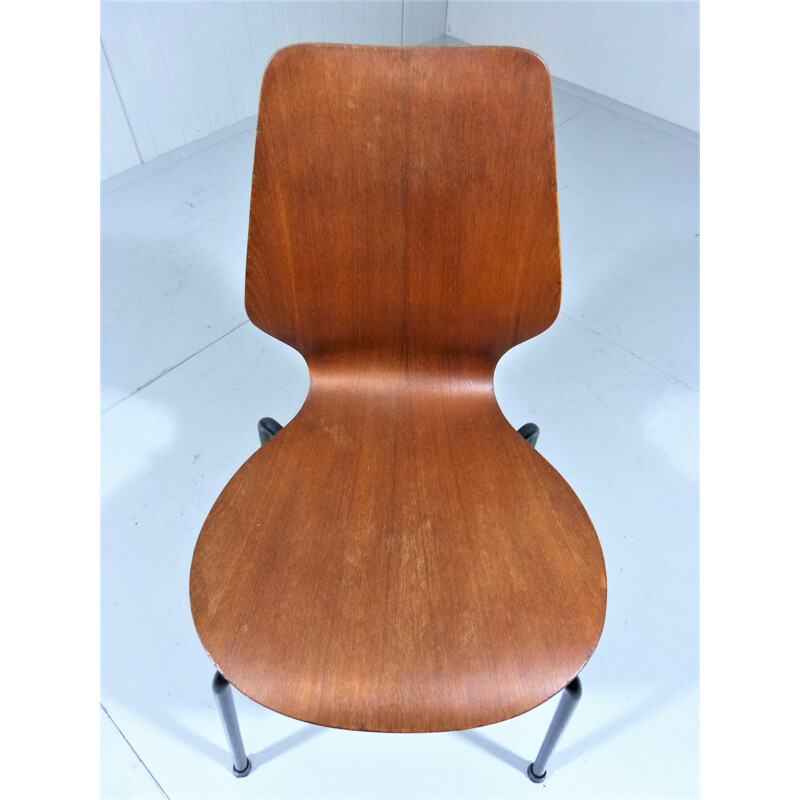 Set of 8 Danish stakable teak plywood chairs - 1950s