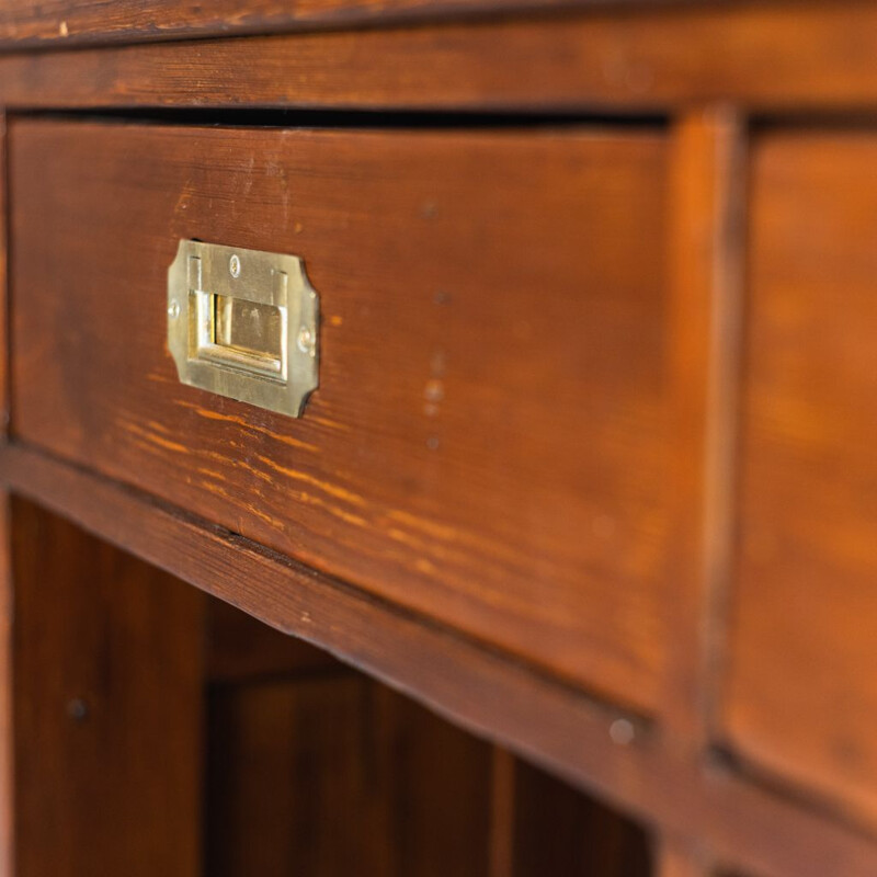 Bureau anglais vintage en bois et cuir, 1930