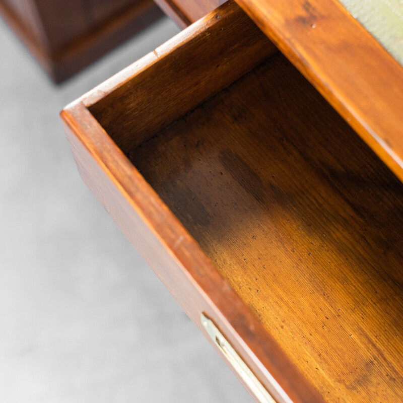 Bureau anglais vintage en bois et cuir, 1930