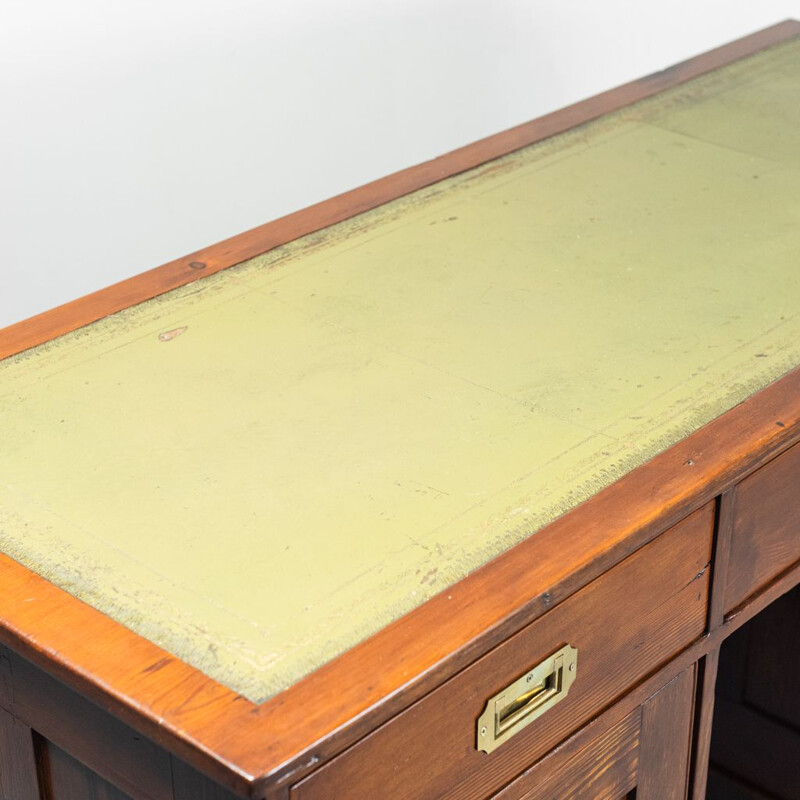 Vintage English wooden and leather desk, 1930s