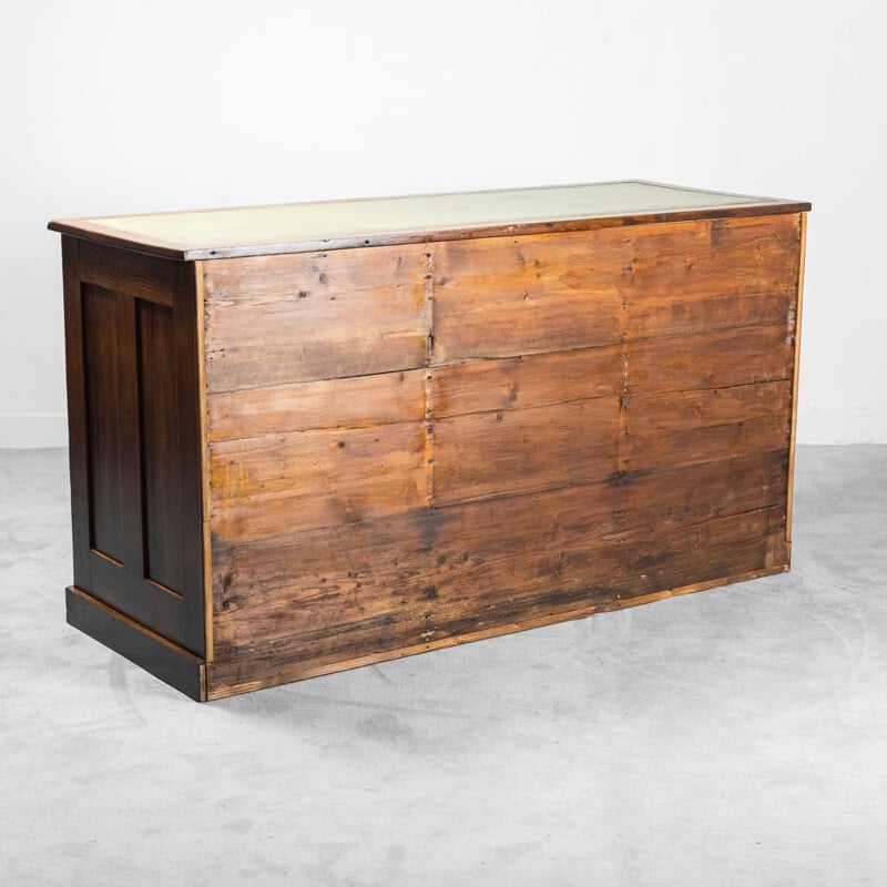 Bureau anglais vintage en bois et cuir, 1930