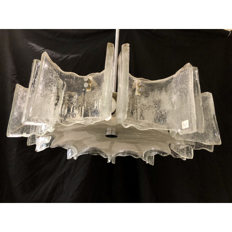 Vintage glass chandelier ice Frost by Jt Kalmar, 1970