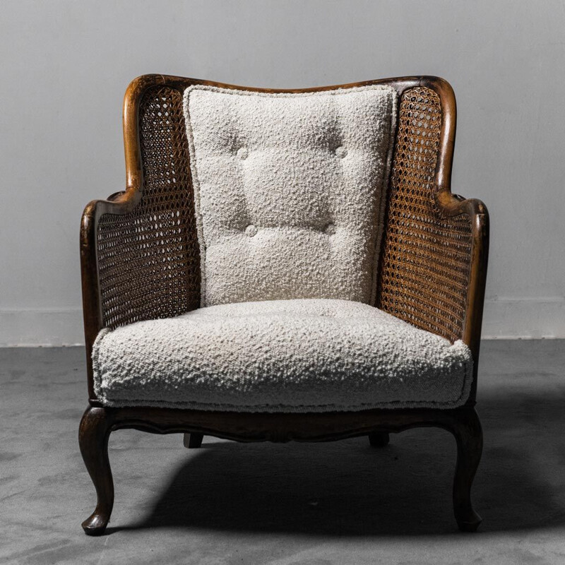 Pair of vintage wood and straw armchairs, 1930