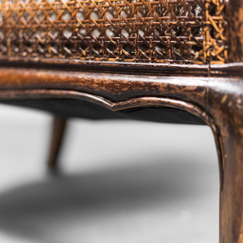 Pair of vintage wood and straw armchairs, 1930