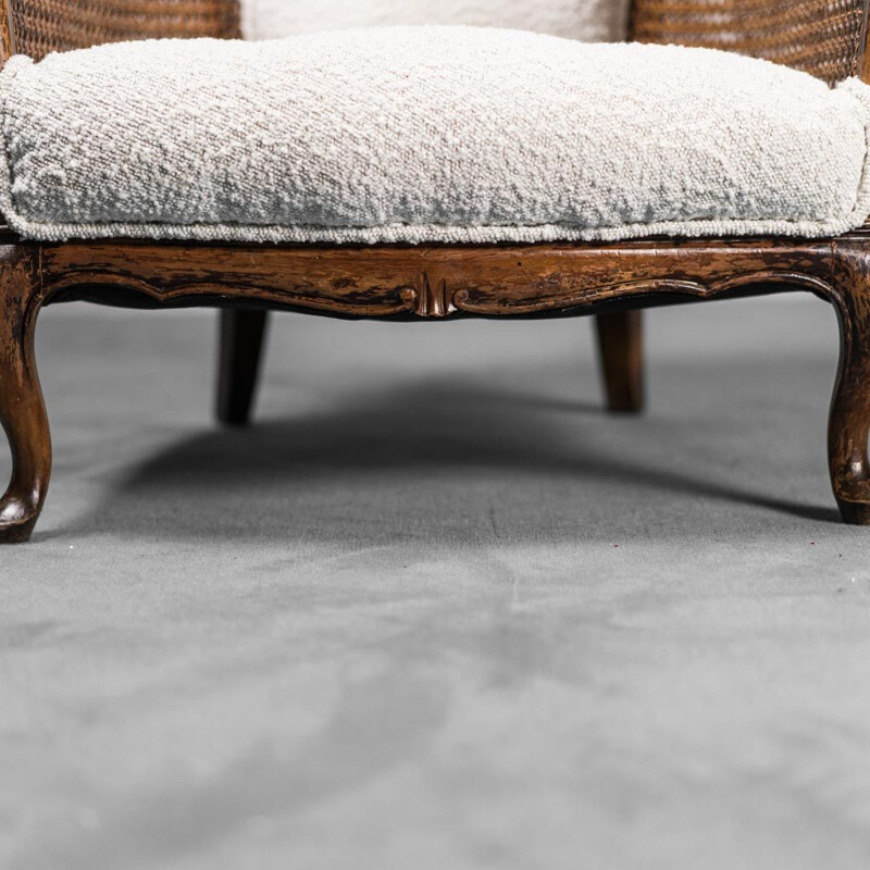 Pair of vintage wood and straw armchairs, 1930