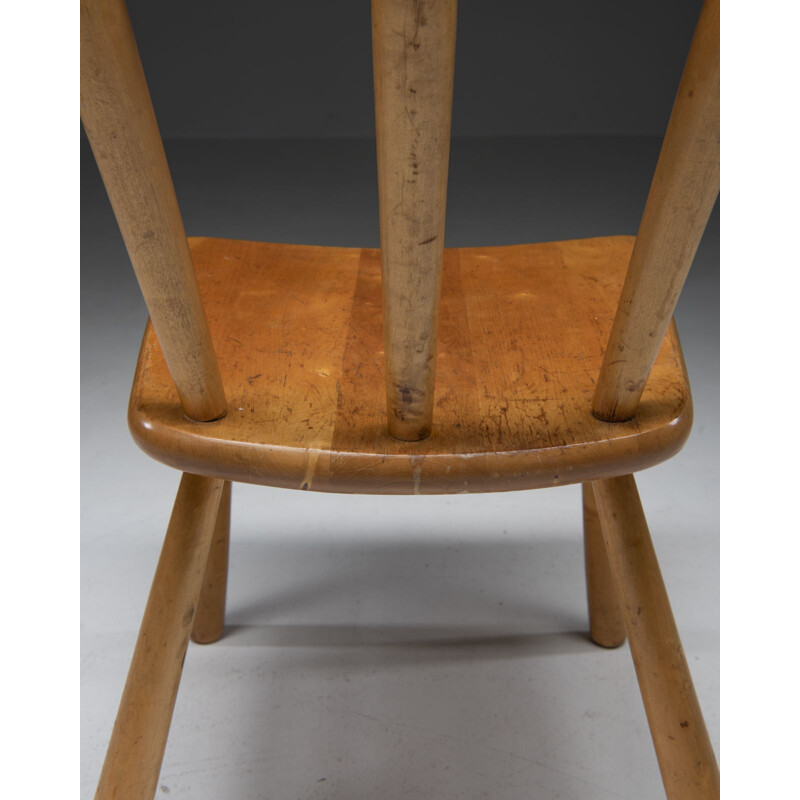 Set of 4 vintage solid beechwood "Windsor" chairs, Sweden 1940