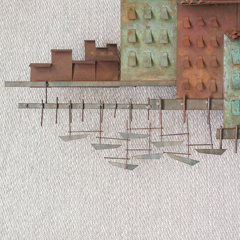 Mid century Venice Harbour village wall sculpture by Curtis Jeré for Artisan House, USA 1972