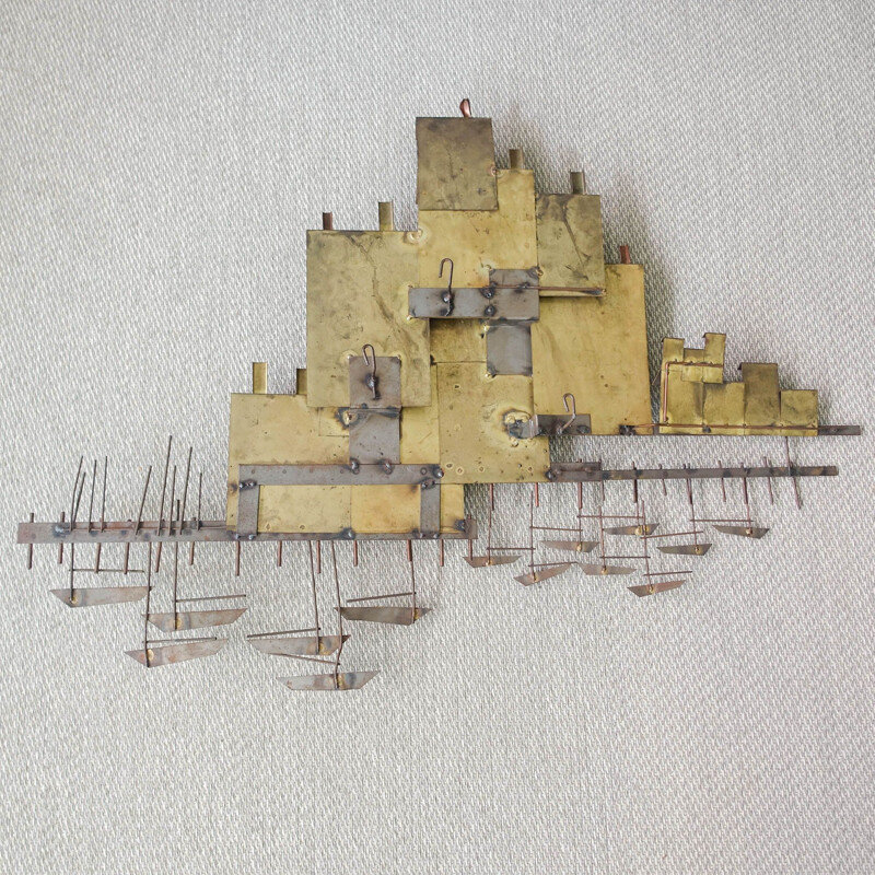 Mid century Venice Harbour village wall sculpture by Curtis Jeré for Artisan House, USA 1972