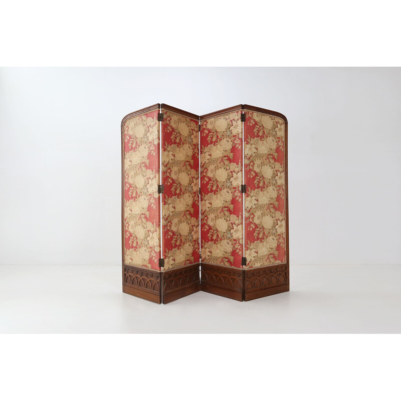 French vintage wood and fabric room divider, 1850
